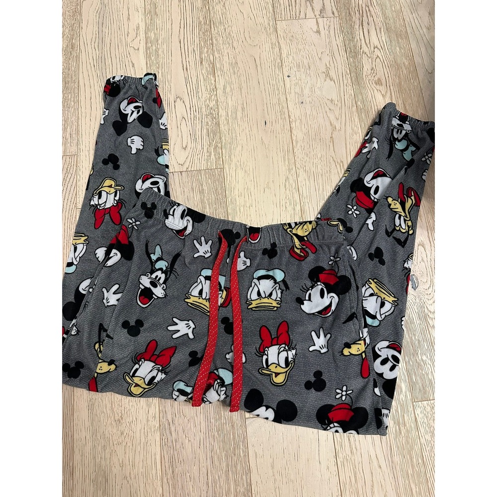 Disney Mickey And Friends Pajama Pants Grey Waffle Knit Jogger Womens XS Pockets
